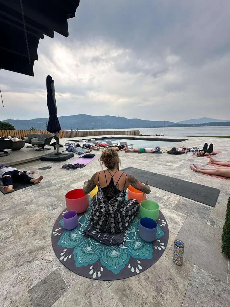 Sound healing session at a wellness retreat